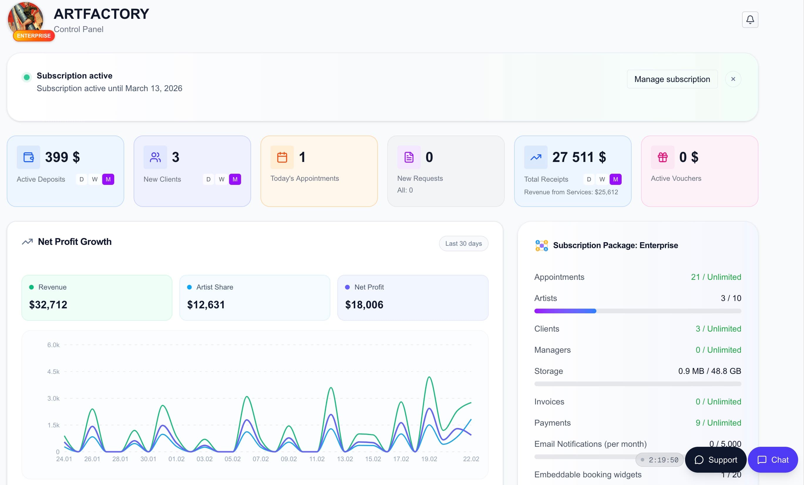 InkLinka dashboard preview