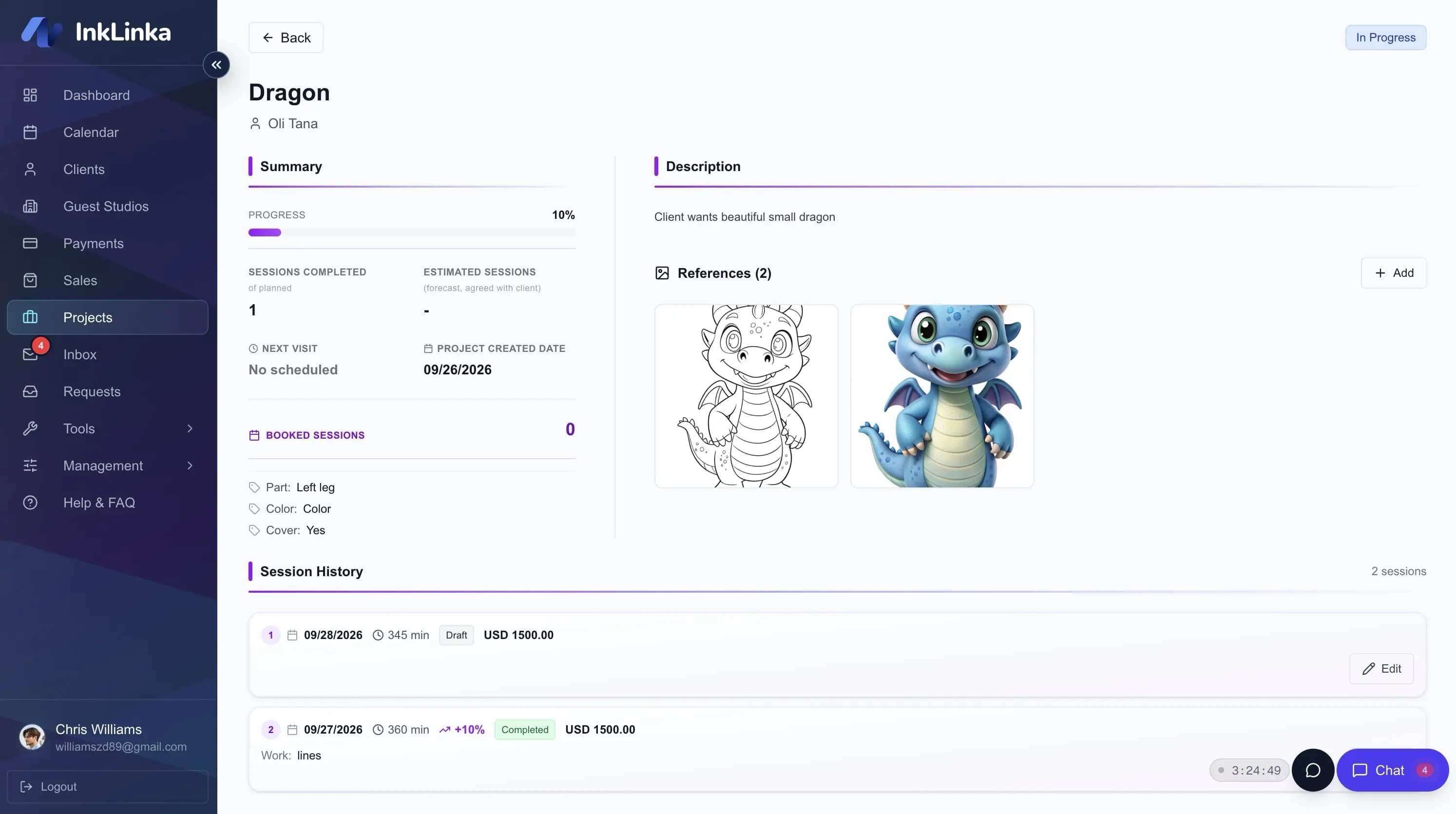 InkLinka-Projektarbeitsbereich am Desktop